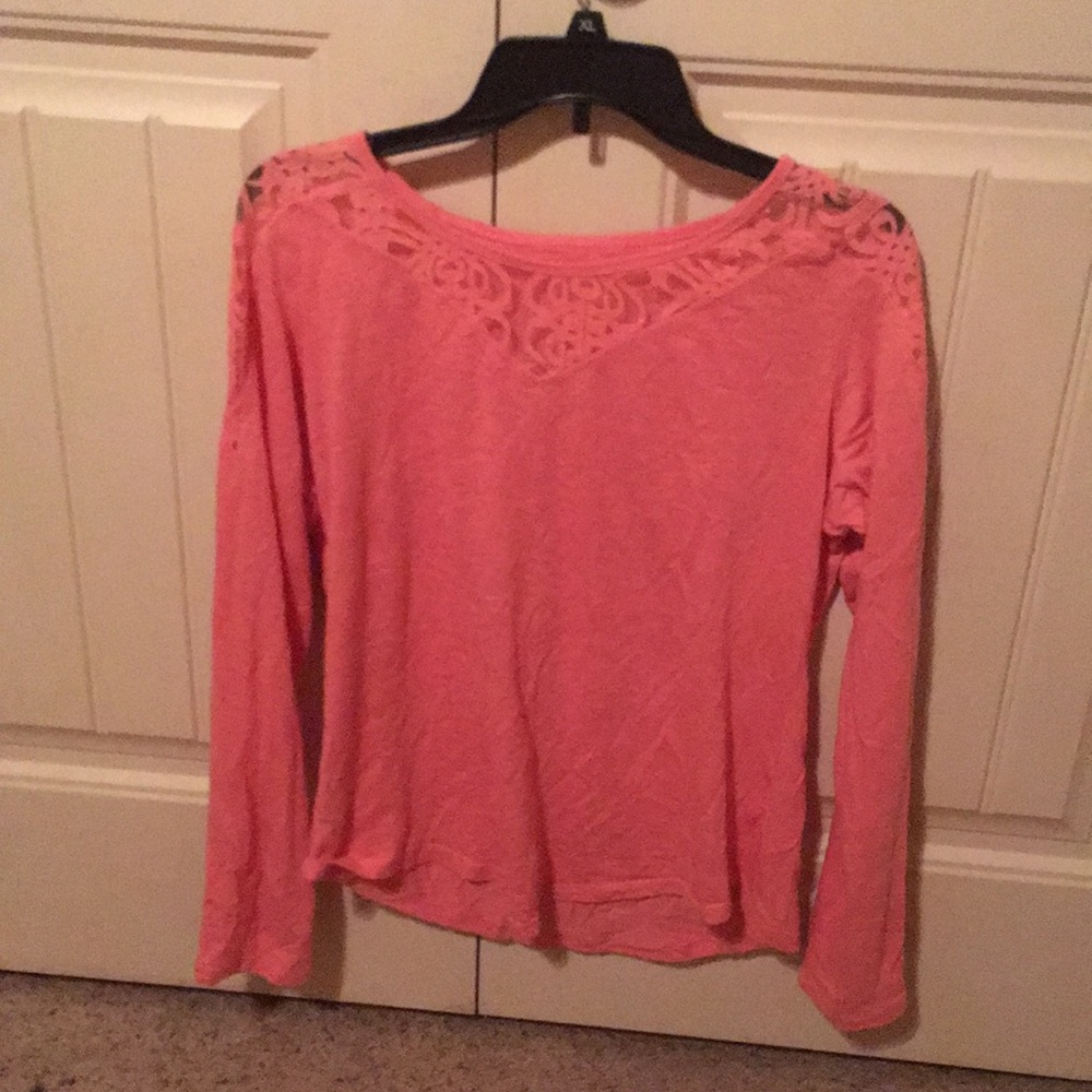 Coral pink shirt with lace detail